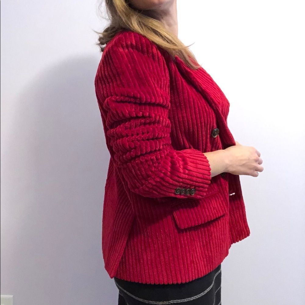 VTG cherry red double breasted ribbed corduroy blazer jacket Sz 46 M Vampi Goth - Picture 5 of 14